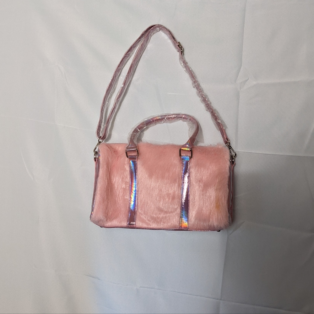Sugar thrillz pink fur purse with vinyl holographic rave y2k